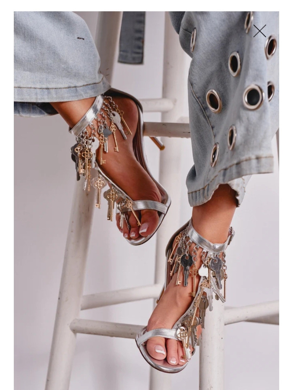 AKIRA Silver Key Charm Stiletto Sandals - Picture 5 of 5